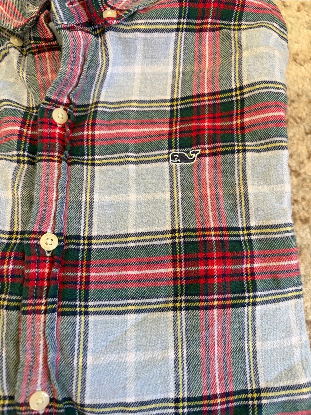 Vineyard Vines Kids Plaid Button-Down Shirt in Light Blue, Red and Green